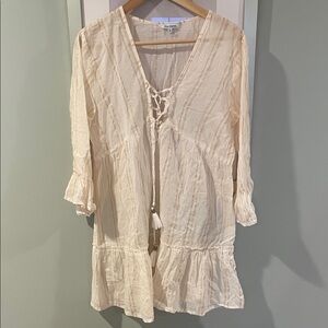 Cream Lace-Up Swimsuit Coverup Dress